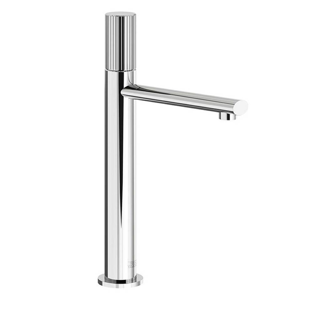 Monique's Bath ShowroomFranz ViegenerTall Vessel Height, Single Handle Luxury Lavatory Set, Vertical Lines Cylinder Handle With Push-Down Pop-Up Drain Assembly (No Lift Rod)
