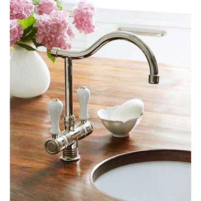 Monique's Bath ShowroomHerbeau''Valence'' Single-Hole Mixer in White Handles, French Weathered Copper and Brass