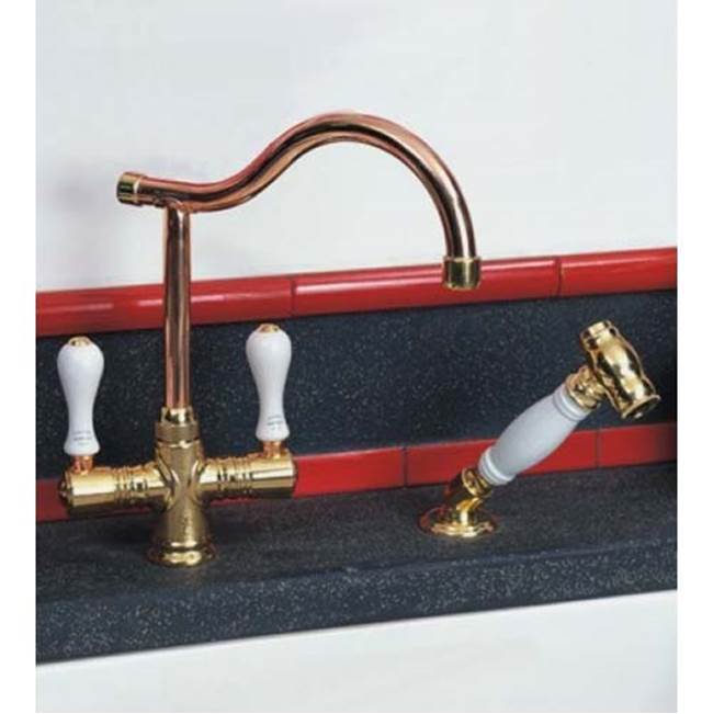 Monique's Bath ShowroomHerbeau''Ostende'' Single-Hole Mixer with Handspray in Wooden Handles, Lacquered Polished Copper