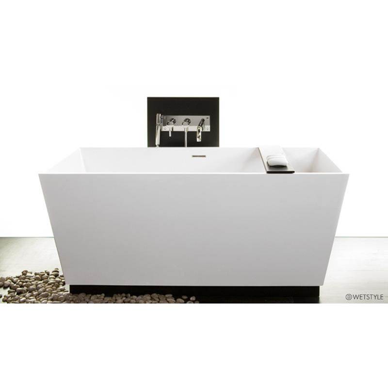 Monique's Bath ShowroomWETSTYLECube Bath 60 X 30 X 24 - Fs  - Built In Nt O/F & Mb Drain - Wood Plinth Oak Stone Harbour Grey - White True High Gloss